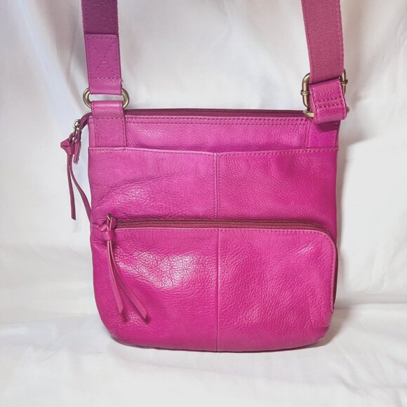 Fossil Hot Pink Crossbody Leather Purse/Bag-Lots of Compartments-Canvas Mix Srap - Picture 8 of 16
